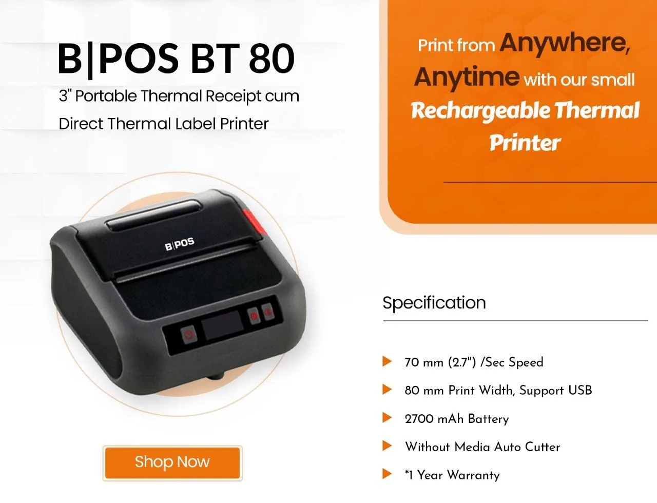Bluetooth Label Printer-BPOS BT 80-3" Bluetooth Thermal Printer
