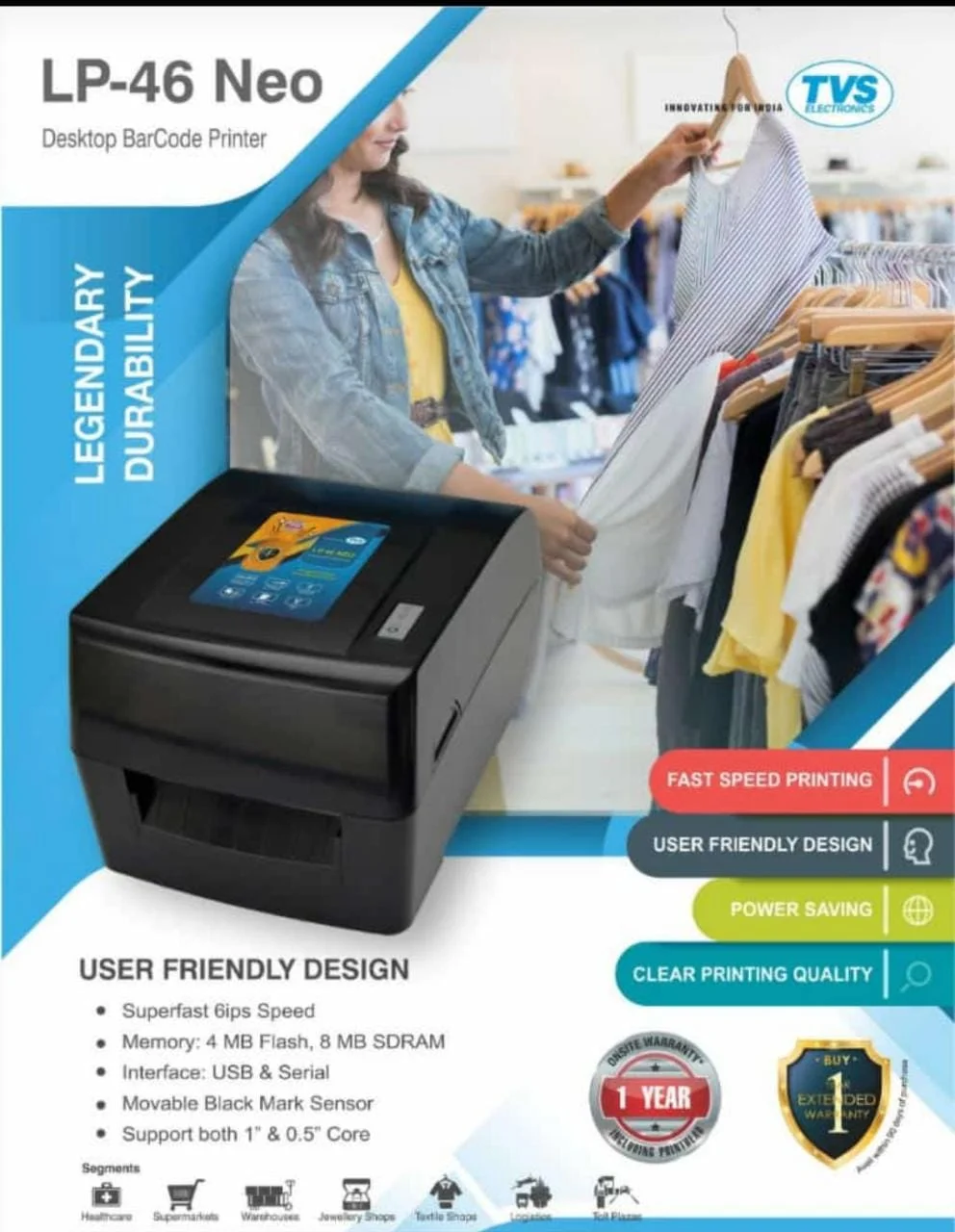 TVS LP 46 Neo Barcode Label Printer - Image 2