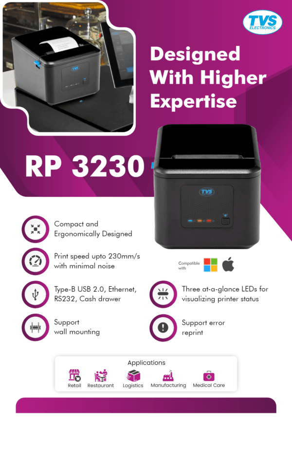 TVS RP 3230 Thermal Receipt Printer Star 3" USB+LAN+SERIAL - Image 3